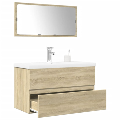 ZNTS 3 Piece Bathroom Furniture Set Sonoma Oak Engineered Wood 3325037