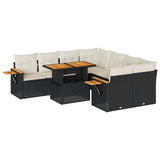 9 Piece Garden Sofa Set with Cushions Black Poly Rattan Acacia 3327577