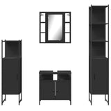 4 Piece Bathroom Cabinet Set Black Engineered Wood 3214765