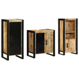 Bathroom Furniture Set 3 pcs Brown and Black Solid Mango Wood 3305616