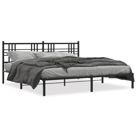 ZNTS Metal Bed Frame with Headboard Black 200x200 cm 376331