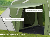 Large Camping Tent Tunnel Tent with 2 Bedroom and Living Area, 2000mm Waterproof, Portable with Bag T3398P349002