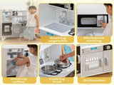 Kids Play Kitchen with Sound, Ice/Coffee Maker, Utensils, Microwave, Stainless Steel Utensils, for T3398P422356