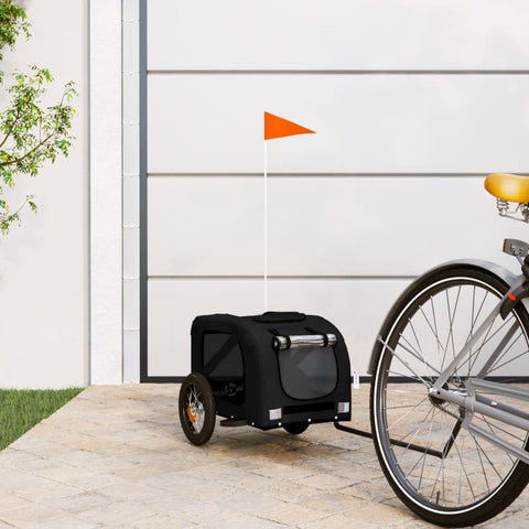ZNTS Pet Bike Trailer Black Oxford Fabric and Iron 93870