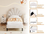 3ft Single Upholstered Velvet Bed, with Adjustable Chic Petal Headboard, Velvet Platform Bed N652P180513W