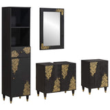 Bathroom Cabinet Set with Drawer 4 pcs Black Solid Mango Wood 3310161