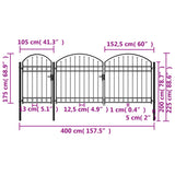 ZNTS Garden Fence Gate with Arched Top Steel 2.25x4 m Black 144369