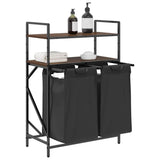 Laundry Basket 2 Compartments with Shelves Brown Oak 859089