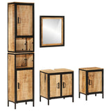 4 Piece Bathroom Furniture Set Iron and Solid Wood Mango 3217116