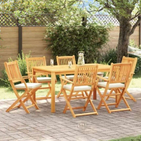 ZNTS Folding Garden Chairs with White Cushion 6pcs Solid Acacia Wood 3329127