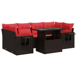 7 Piece Garden Sofa Set with Cushions Brown Poly Rattan Acacia 3326435