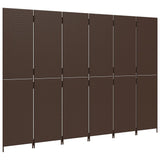 Room Divider 6 Panels Brown Poly Rattan 365369