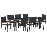 Garden Dining Set with Cushion 9 pcs Black Poly Rattan 3379708