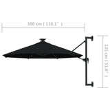 Wall-mounted Garden Parasol with LEDs 300 cm Black 312528