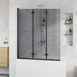 Bath Shower Screen Manual Black 130 x 138 cm Tempered Glass 42018543