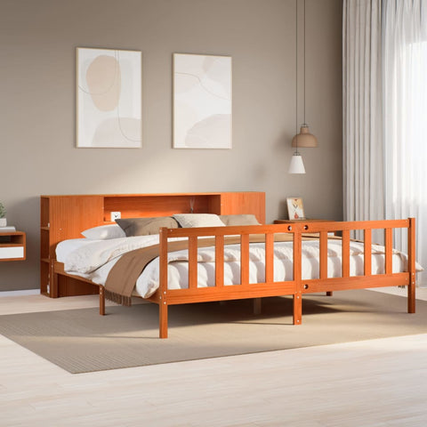 ZNTS Bookcase Bed without Mattress Wax Brown 200x200 cm Solid Wood Pine 3321675