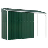 Garden Shed with Extended Roof Green 277x107x181 cm Steel 364524