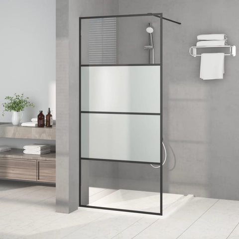 Walk-in Shower Wall Black 90x195 cm Half Frosted ESG Glass 152126