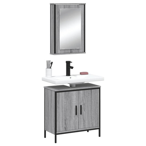 ZNTS 2 Piece Bathroom Furniture Set Grey Sonoma Engineered Wood 3214783