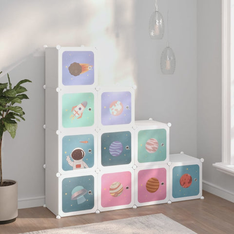 ZNTS Cube Storage Cabinet for Kids with 10 Cubes White PP 340577