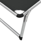 44333 Folding Sun Lounger with Roof Aluminium and Textilene Black