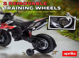 12V Aprilia Licensed Kids Motorbike with Training Wheels, Spring Suspension, LED Headlight, USB, T3398P348446