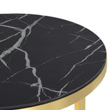 Side Table Gold and Black Marble 45 cm Tempered Glass 331663