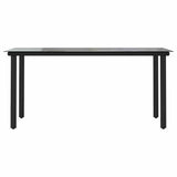 7 Piece Garden Dining Set Black Poly Rattan Glass 3334538