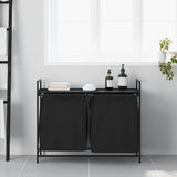 Laundry Basket 2 Compartments with Shelf Black Oak 859075