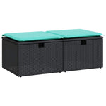 ZNTS 2 Piece Garden Sofa Set with Cushions Black Poly Rattan Acacia 3328670