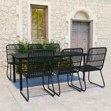 Dining Set Black Poly rattan, powder-coated steel, glass 3060253