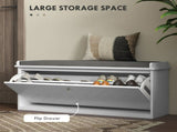10-Shoe Storage Bench, with Padded Top Seat - White/Grey T3398P344765