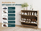 60cm Walnut Shoe Cabinet, Mid-Century Modern Freestanding Shoe Cabinet, Freestanding Organizer with W6296P540568