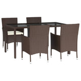 5 Piece Garden Dining Set with Cushions Brown Poly Rattan 3187444