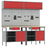 Work Bench Set with Lock 8 pcs Red and Grey Powder-Coated Steel 3321499
