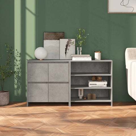 2 Piece Sideboard Concrete Grey Engineered Wood 3098084