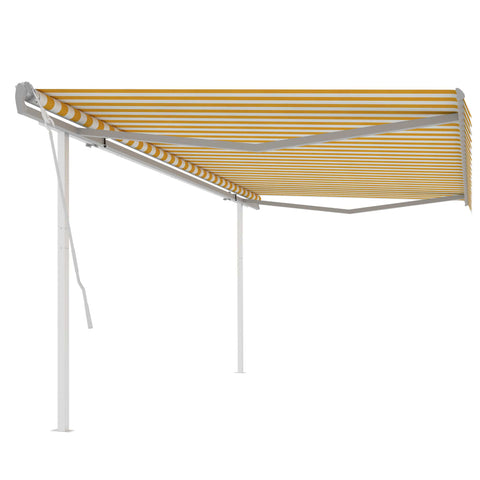 ZNTS Manual Retractable Awning with Posts 5x3.5 m Yellow and White 3070058