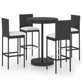 5 Piece Garden Bar Set with Cushions Poly Rattan Black 3095447