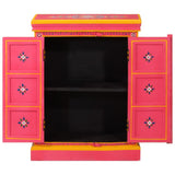 ZNTS Sideboard Solid Mango Wood Pink Hand Painted 244839