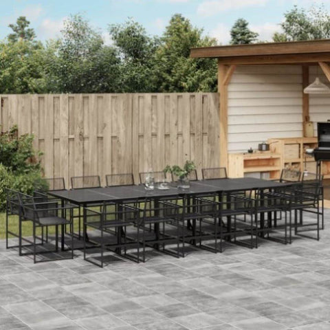 ZNTS 17 Piece Garden Dining Set Black Poly Rattan 3295042