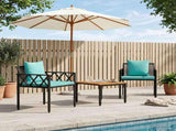 Outdoor Furniture Set 3 pcs Black and Turquoise Poly Rattan 42025351