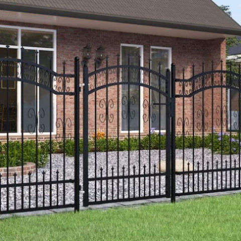 ZNTS Fence Gate with Spear Top Black 103x175 cm Powder-coated Steel 151091