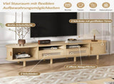 TV Stand with 2 Rattan Drawer and 2 Sliding Doors,Oval TV Cabinet Storage Sideboard with Rounded N605P415641E