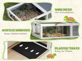 Tortoise Table with Adjustable Lamp Holder, Wooden Tortoise House w/ Openable Lids, Pull-Out Trays T3398P376101
