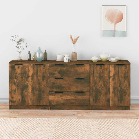 3 Piece Sideboards Smoked Oak Engineered Wood 3115785
