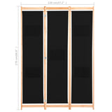 3-Panel Room Divider Black 120x170x4 cm Fabric 248183