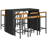 7 Piece Garden Bar Set Black Poly Rattan& Solid Wood Acacia 3187702