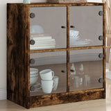 Side Cabinet with Glass Doors Smoked Oak 68x37x75.5 cm 836382