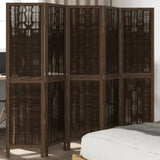 Room Divider 5 Panels Dark Brown Solid Wood Paulownia 358661