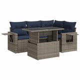 5 Piece Garden Sofa Set with Cushions Grey Poly Rattan Acacia 3326472